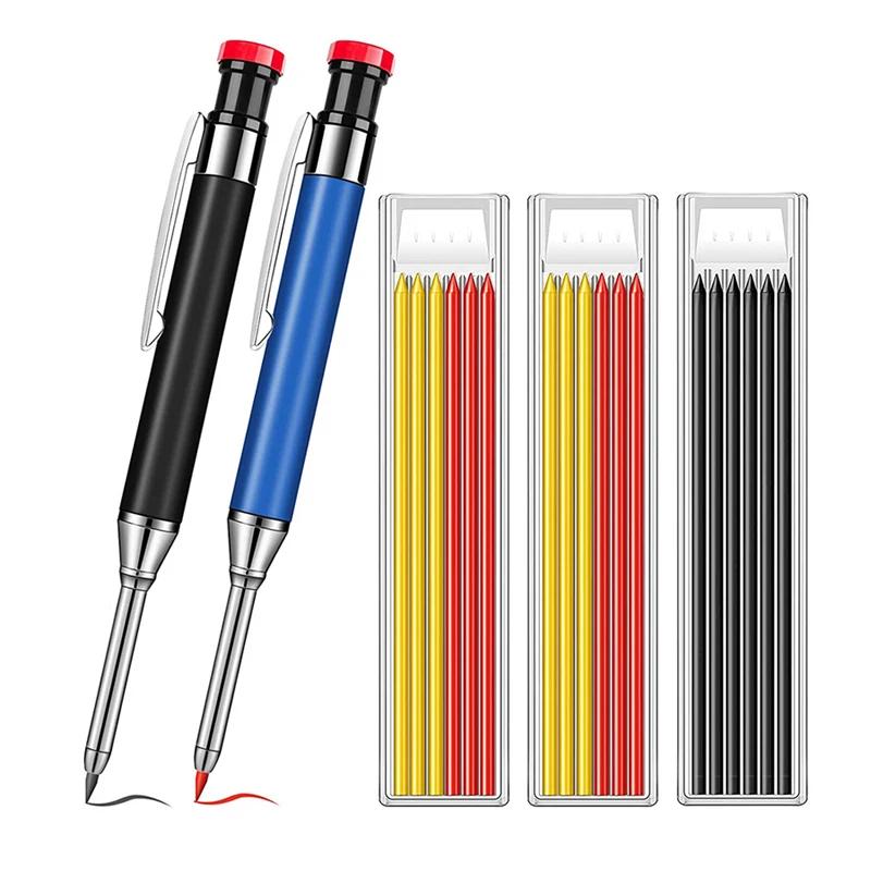 Metal Solid Carpenter Pencils Set Deep Hole Mechanical Pencil With Refill Leads Marking Tool Woodworking Deep Hole M